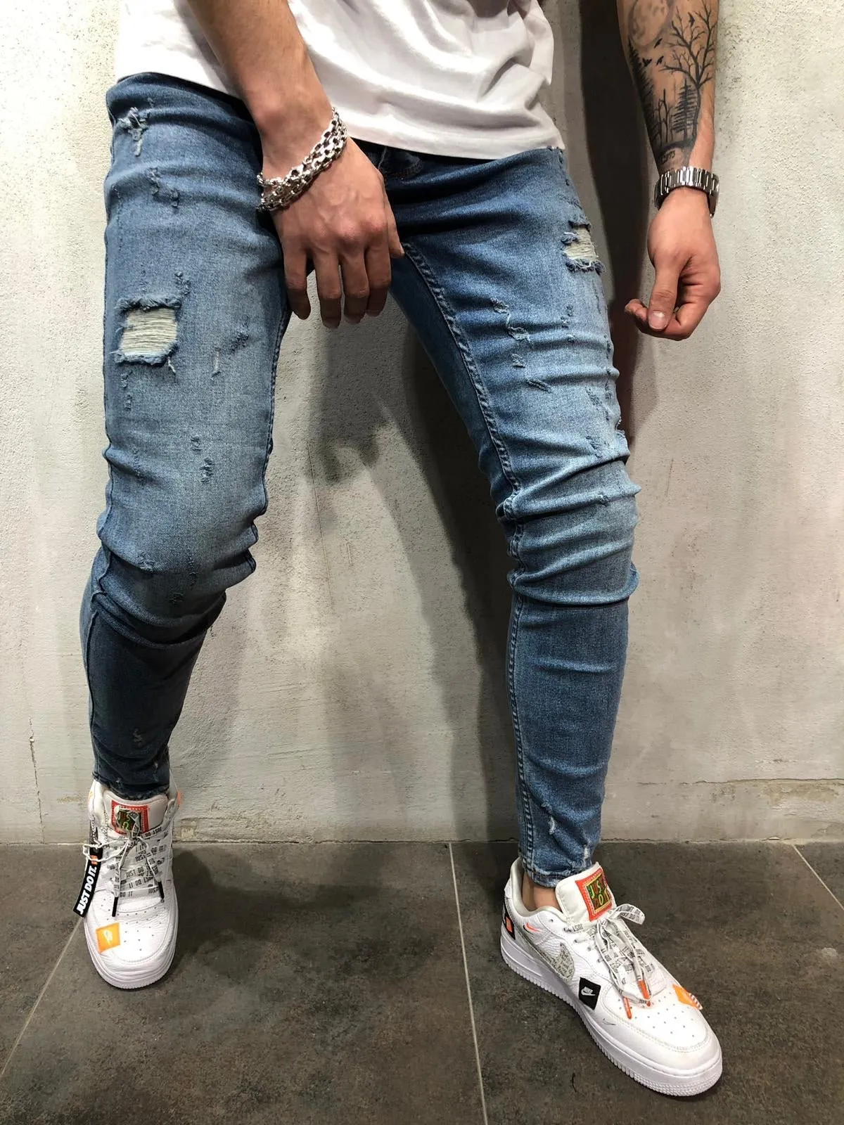 Sneakerjeans Blue Ripped Skinny Jeans AY403