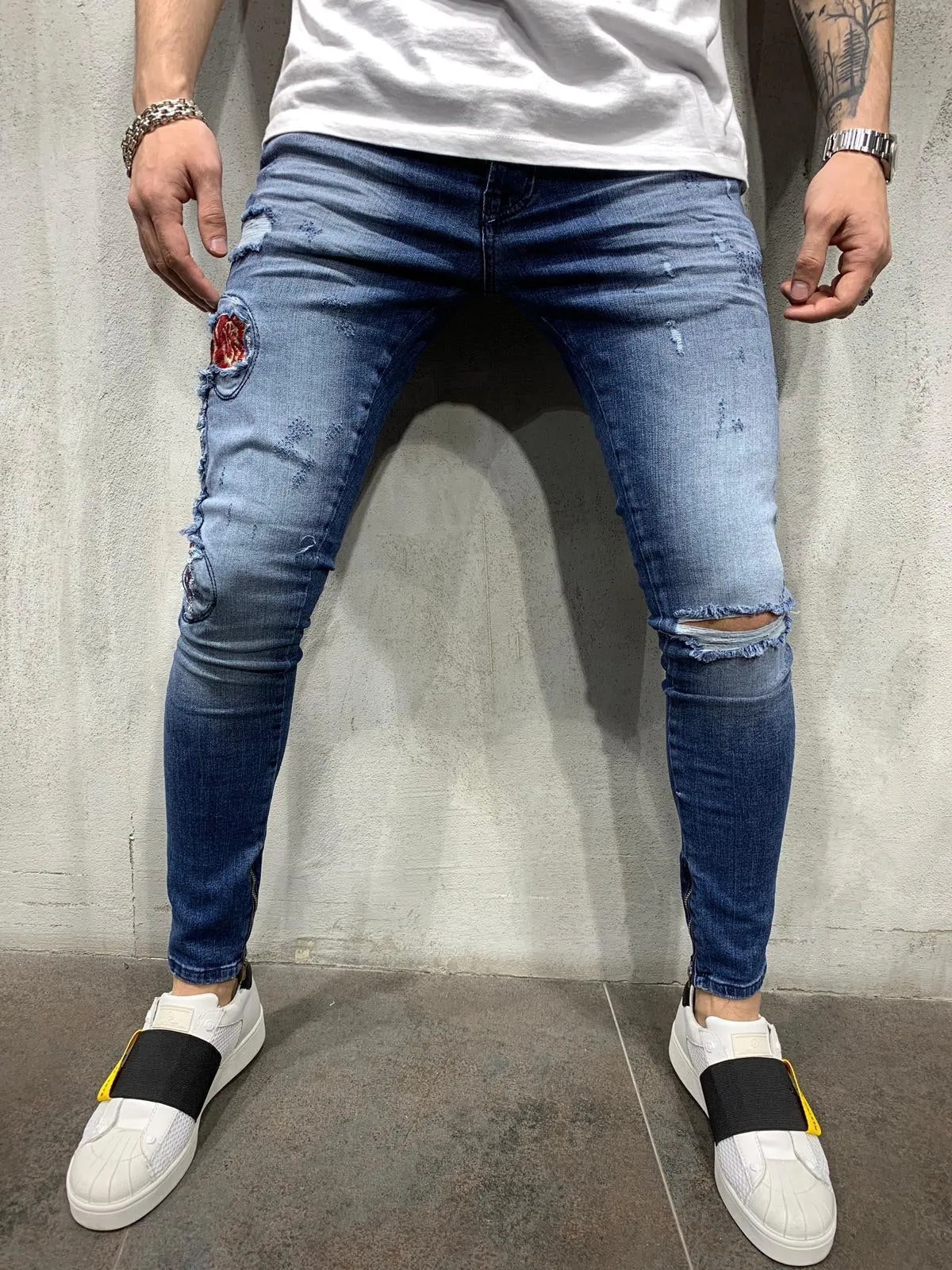 Sneakerjeans - Blue Snake Patched Jeans Skinny Jeans AY451