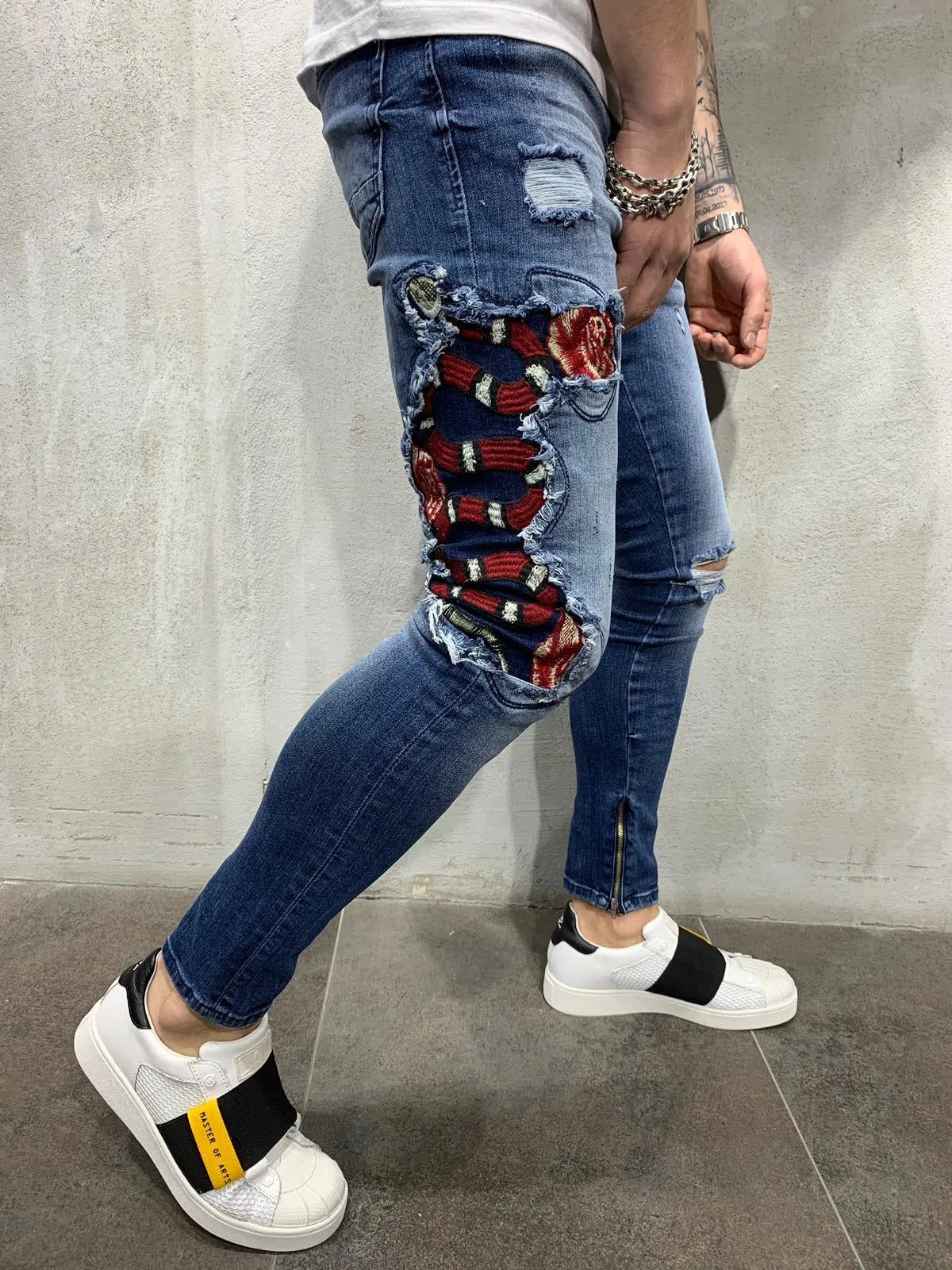 Sneakerjeans - Blue Snake Patched Jeans Skinny Jeans AY451