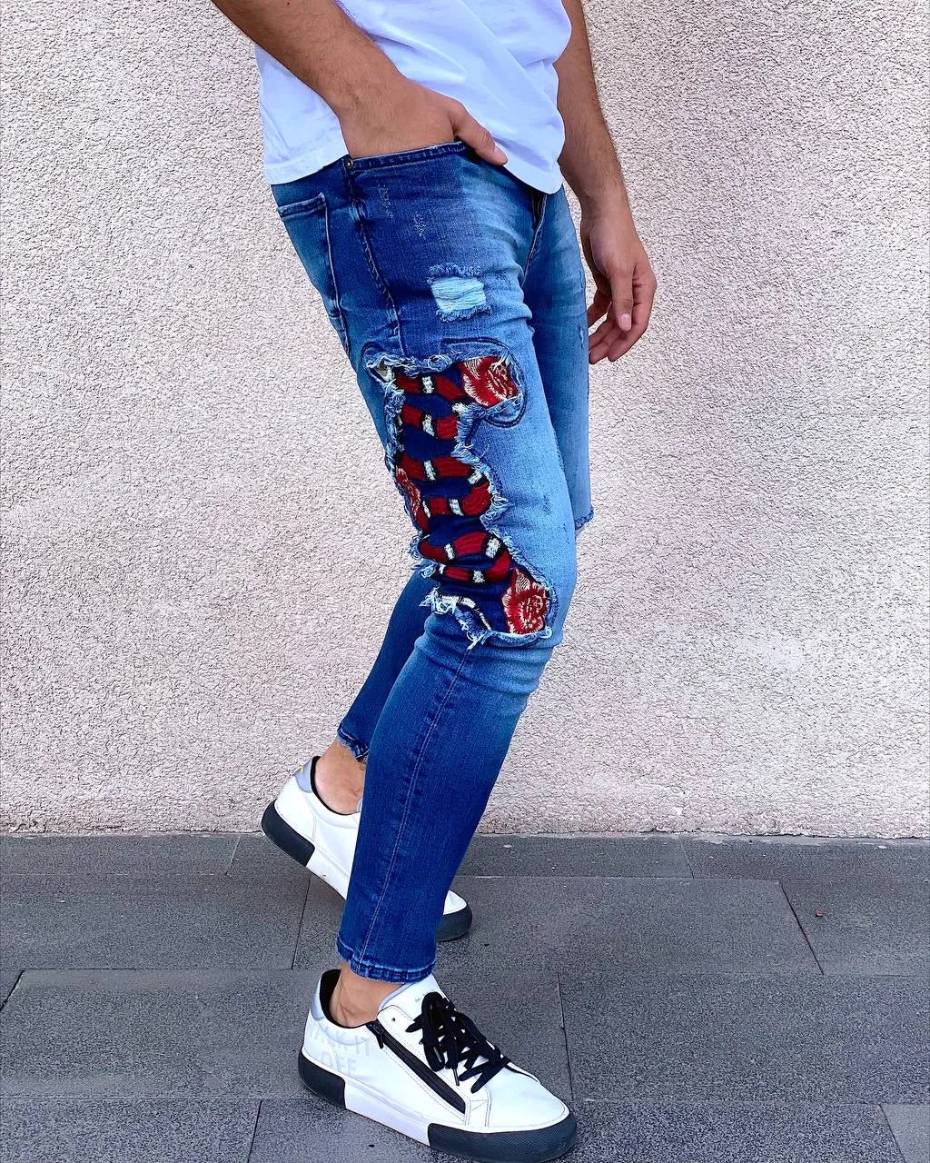 Sneakerjeans - Blue Snake Patched Jeans Skinny Jeans AY451