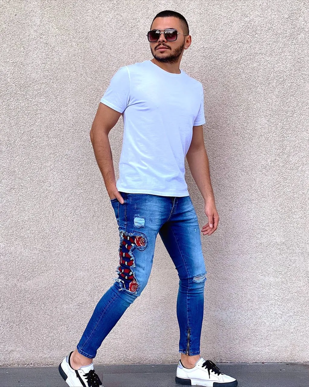 Sneakerjeans - Blue Snake Patched Jeans Skinny Jeans AY451