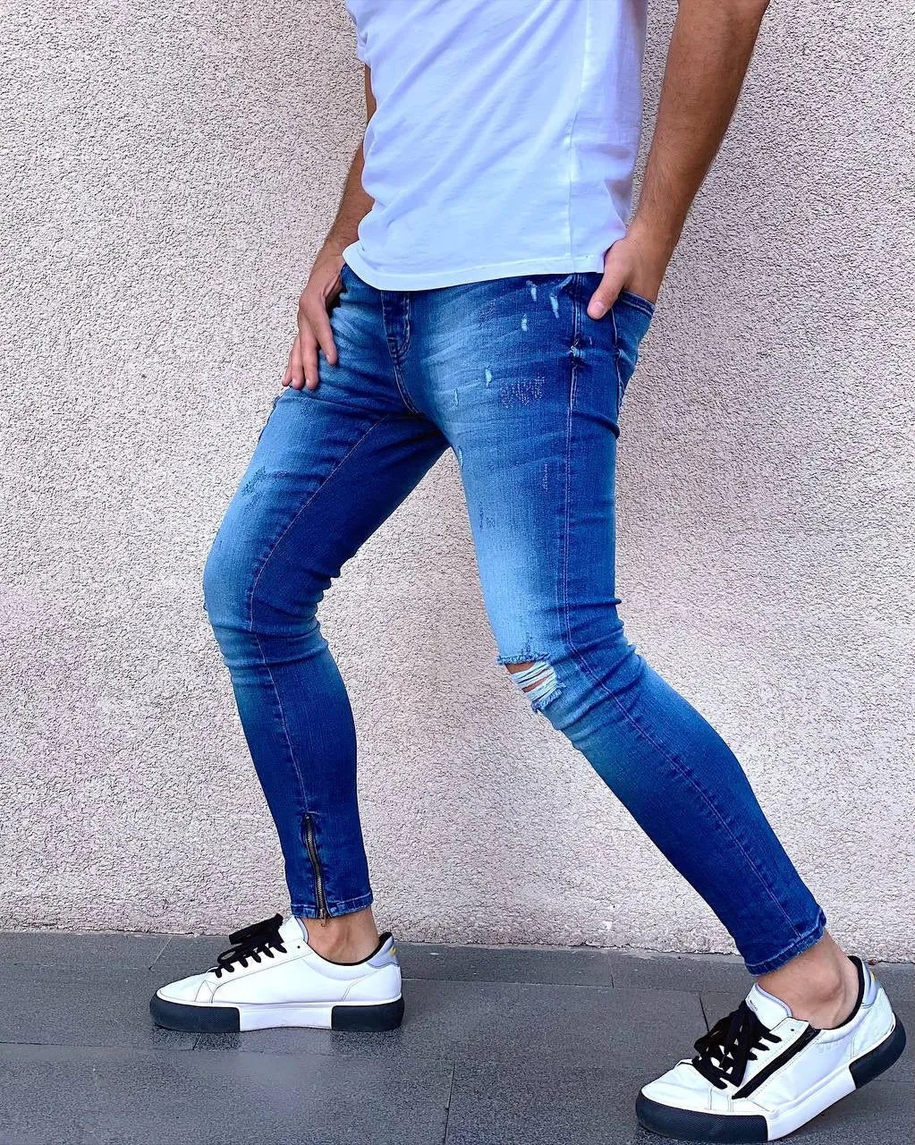 Sneakerjeans - Blue Snake Patched Jeans Skinny Jeans AY451