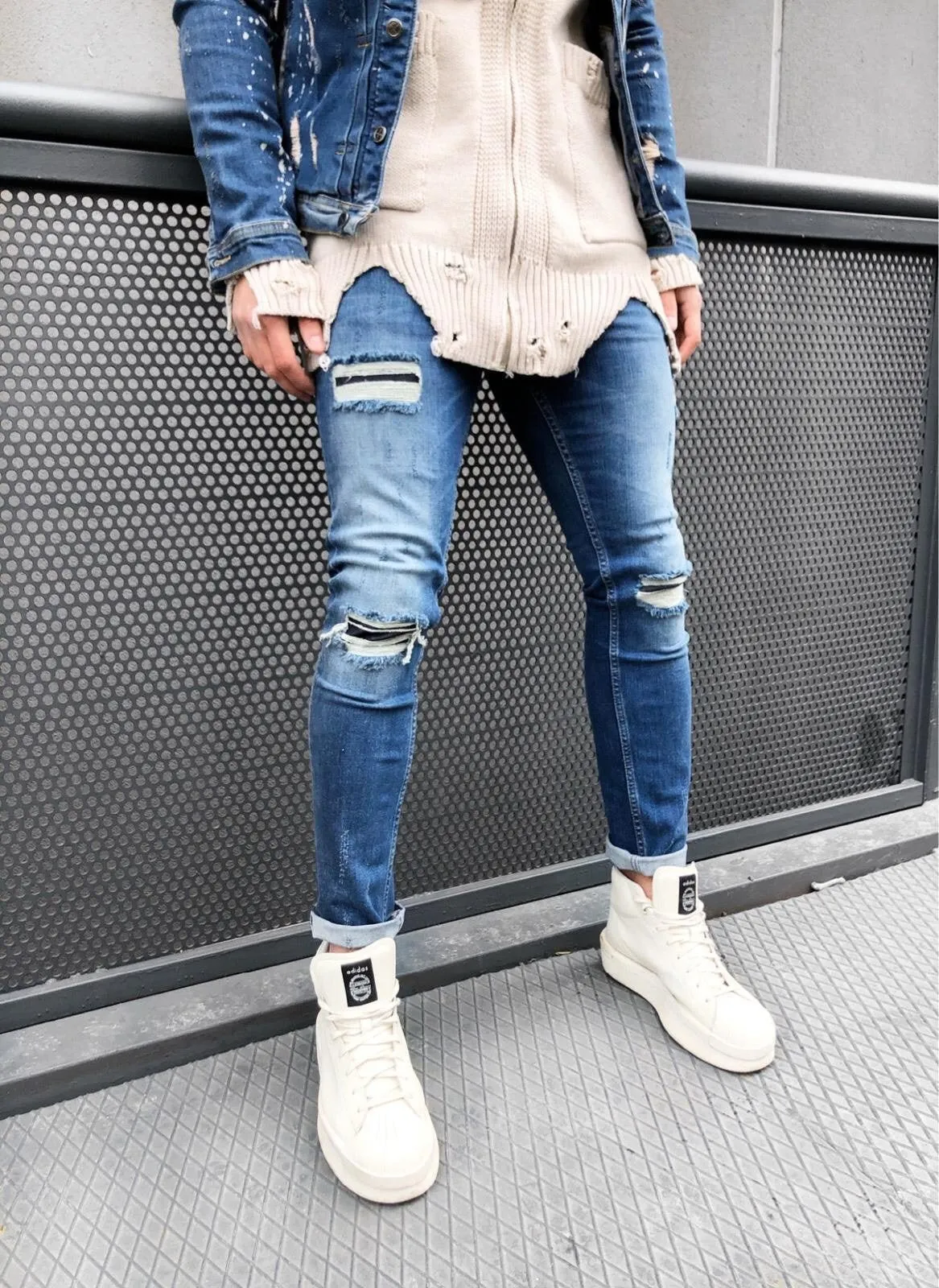 Sneakerjeans - Blue Washed Ripped Skinny Jeans BL493 Streetwear Denim