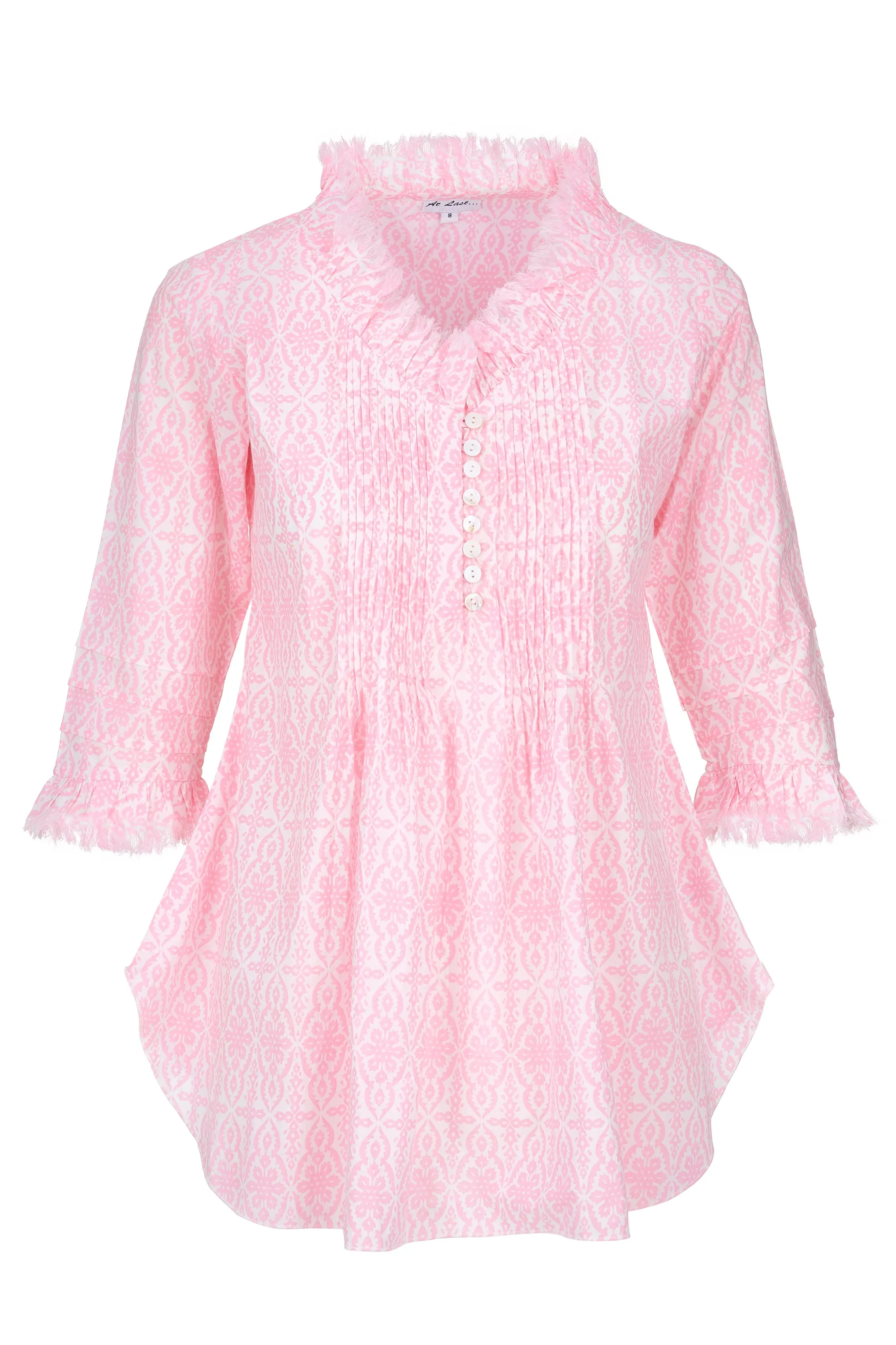 Sophie Cotton Shirt in Baby Pink & White