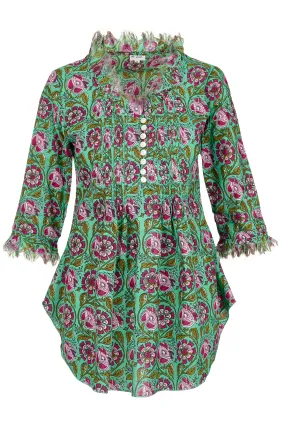 Sophie Cotton Shirt in Green & Pink Flower