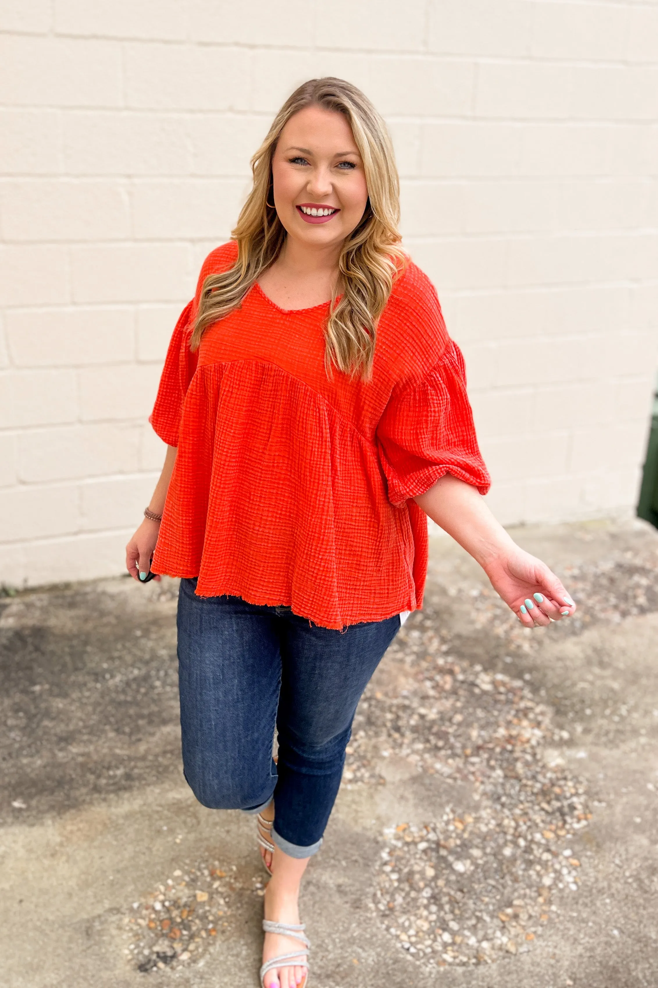 Steal Your Love Babydoll Top, Blood Orange