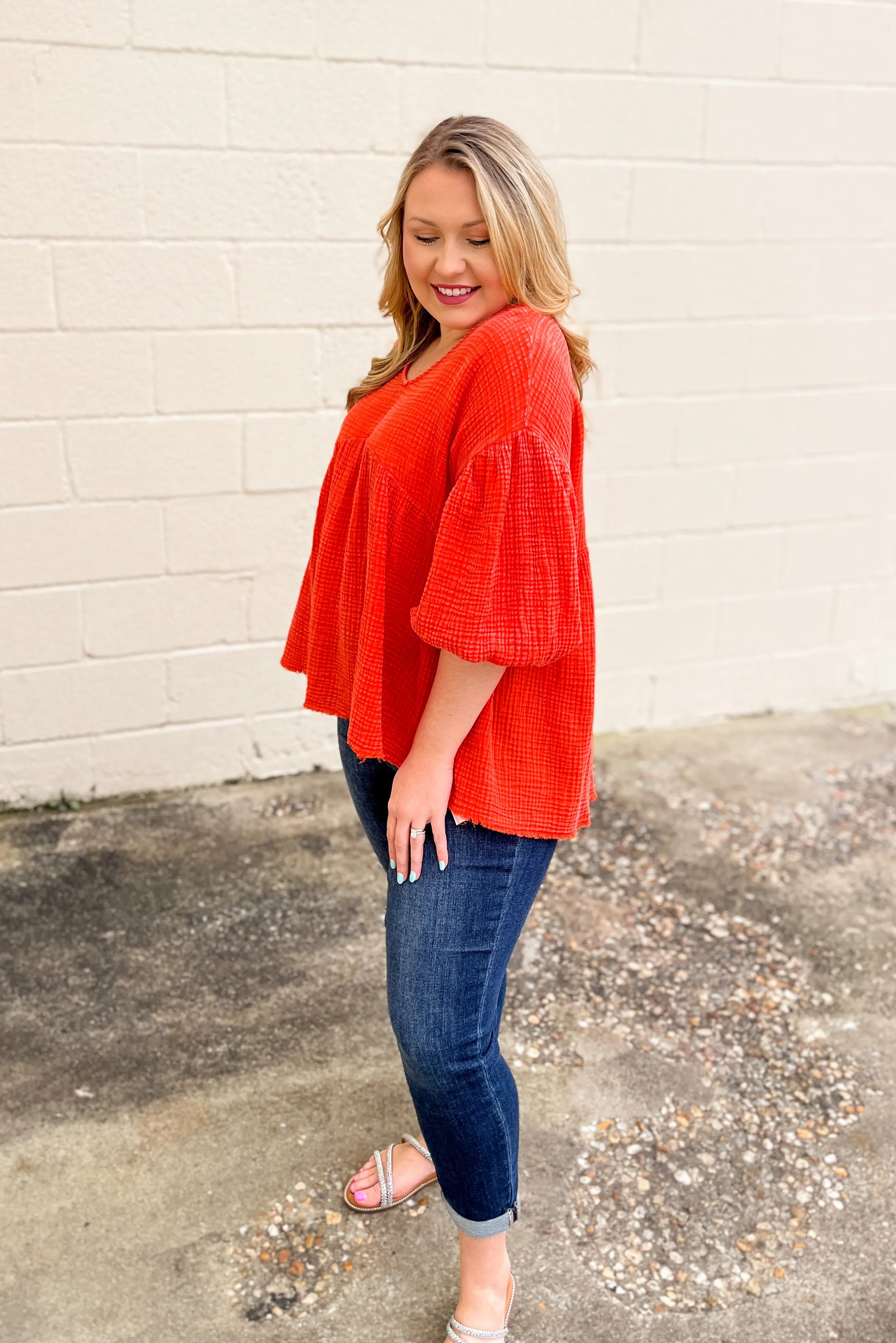 Steal Your Love Babydoll Top, Blood Orange