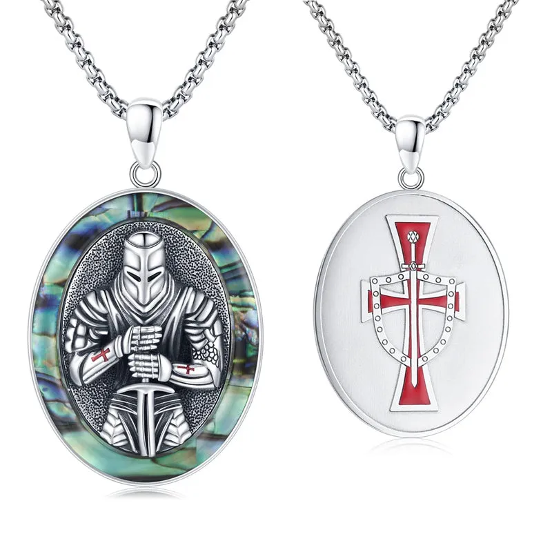 Sterling Silver Knights Templar Necklace Cross Shield Necklace with Stainless Steel Chain Men's Necklace