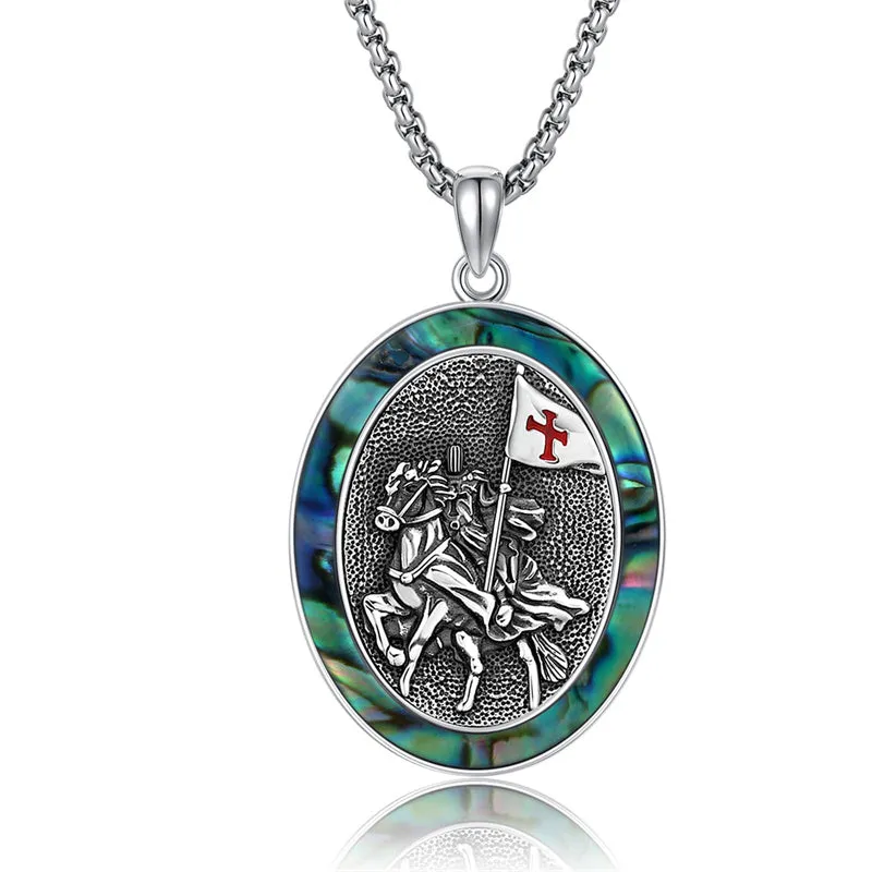 Sterling Silver Knights Templar Necklace Cross Shield Necklace with Stainless Steel Chain Men's Necklace