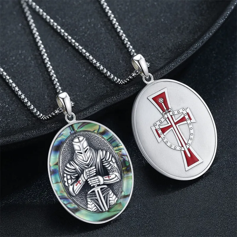 Sterling Silver Knights Templar Necklace Cross Shield Necklace with Stainless Steel Chain Men's Necklace