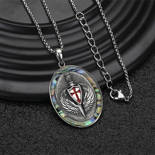 Sterling Silver Knights Templar Necklace Cross Shield Necklace with Stainless Steel Chain Men's Necklace