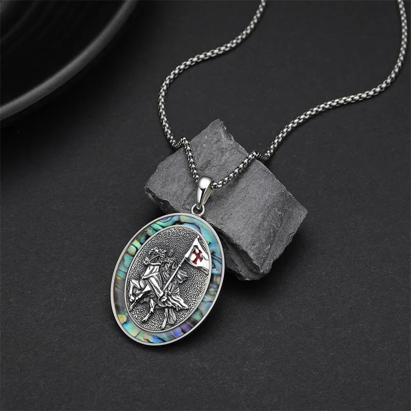 Sterling Silver Knights Templar Necklace Cross Shield Necklace with Stainless Steel Chain Men's Necklace