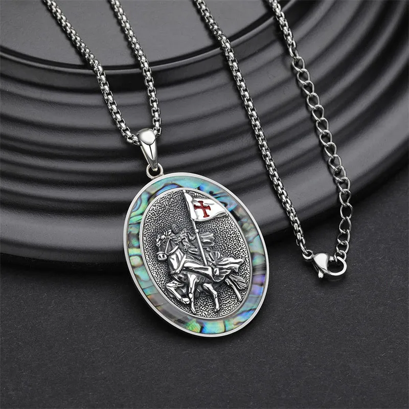 Sterling Silver Knights Templar Necklace Cross Shield Necklace with Stainless Steel Chain Men's Necklace