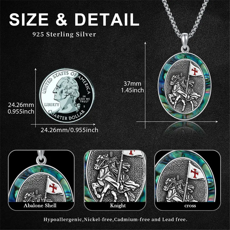 Sterling Silver Knights Templar Necklace Cross Shield Necklace with Stainless Steel Chain Men's Necklace