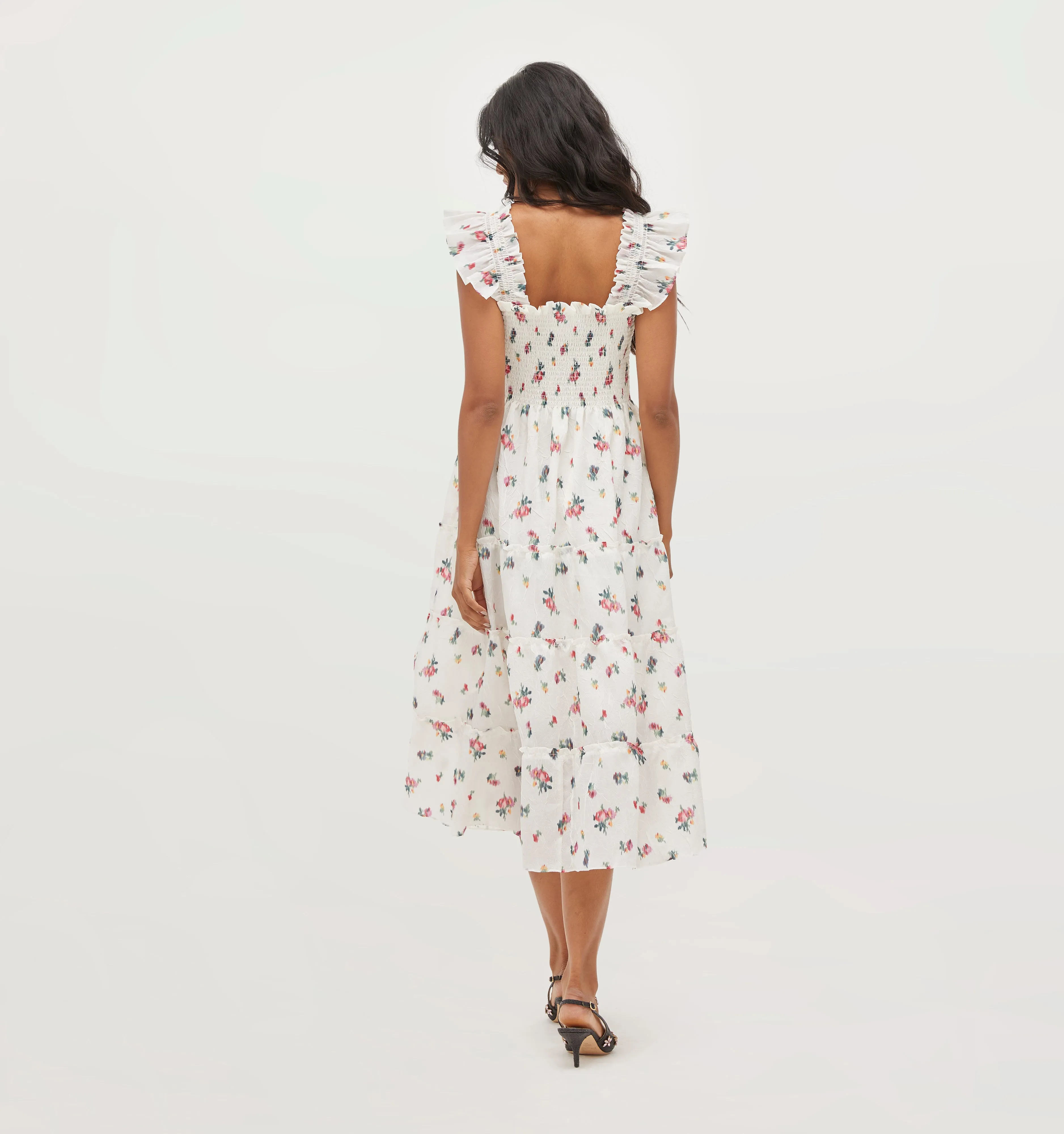 The Ellie Nap Dress - Ivory Ikat Floral Crushed Taffeta