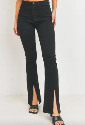 The Jada Slit Front Flare Jeans - Black