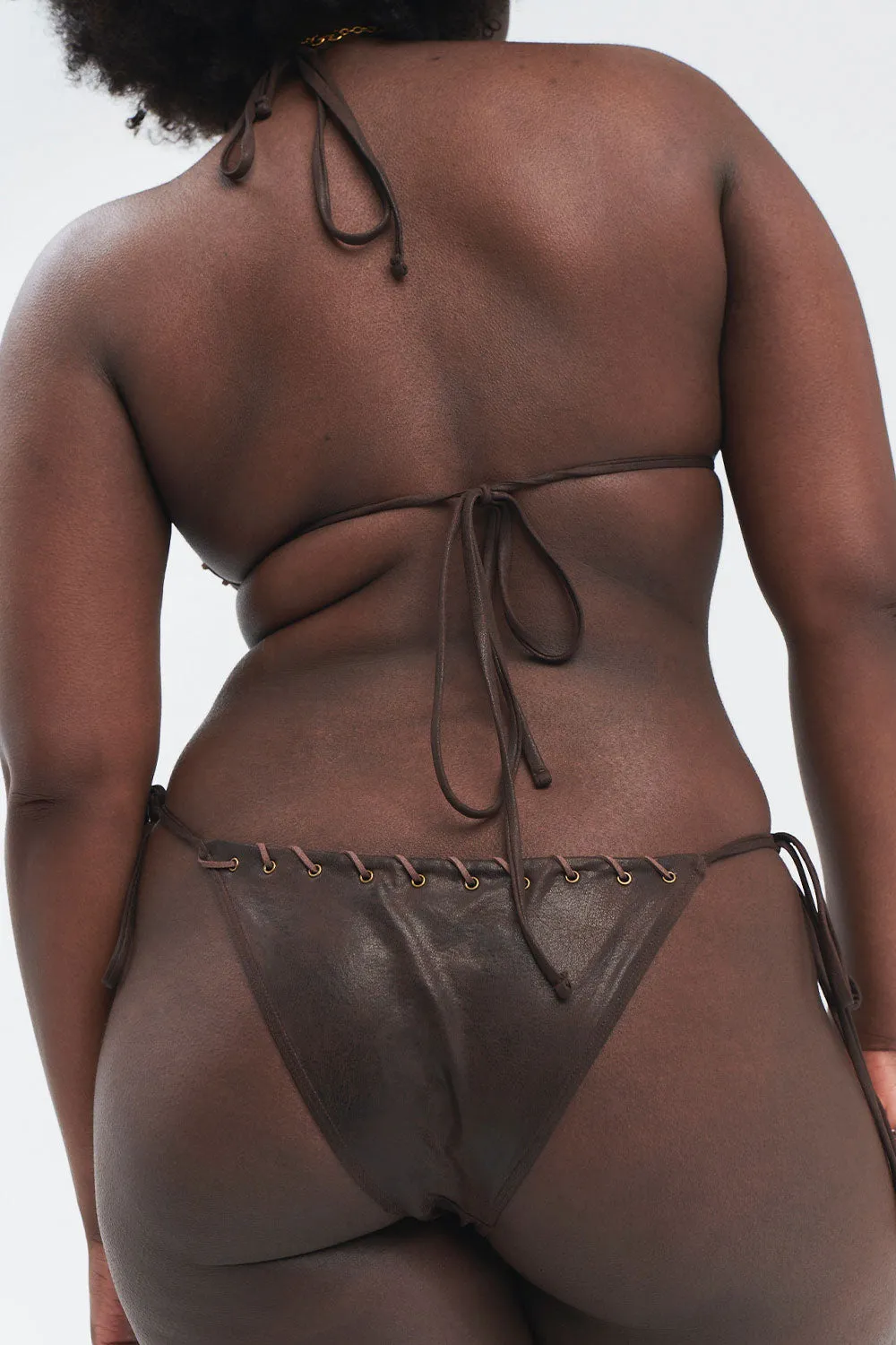 Tia Leather Look Triangle Bikini Top - Cocoa