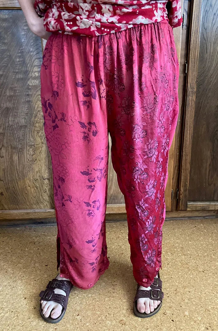 Tienda ho Red & Embossed Satin Boho Pants Nothing-Matches Hippie Chic Resort Wear Sml-2x 