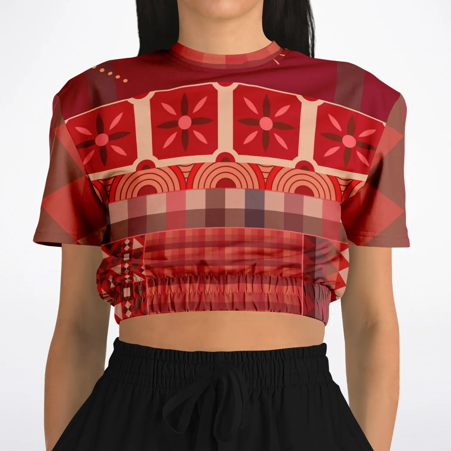 Toscana Red Short Sleeve Cropped Eco-Poly Sweater