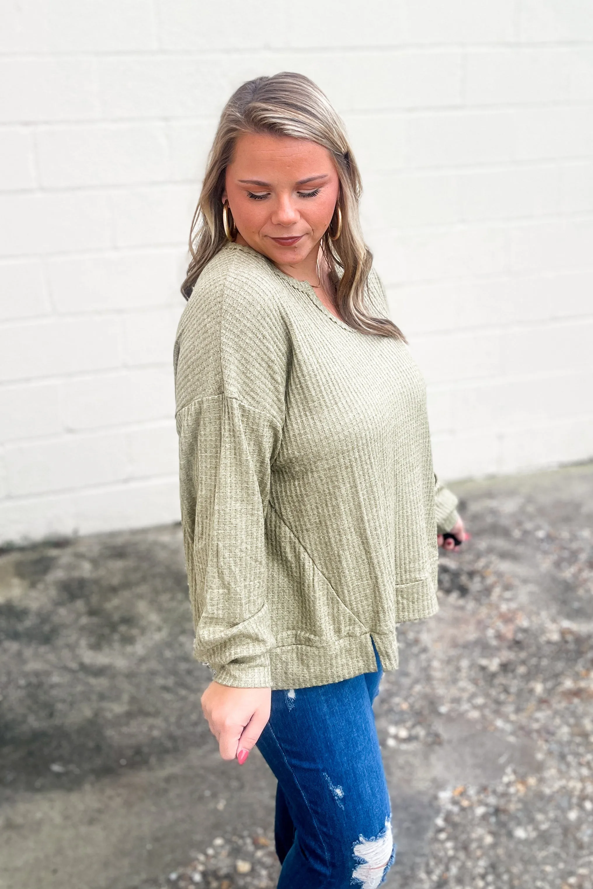 Try That Waffle Knit Top, Olive