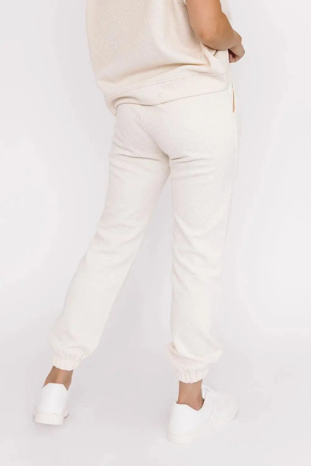 Weekend Vibe Cream Textured Joggers - Final Sale