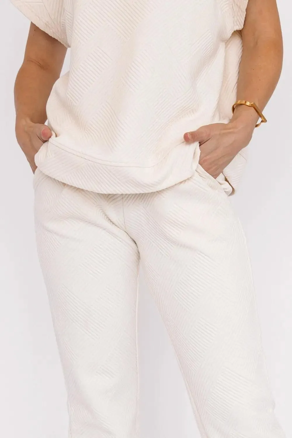 Weekend Vibe Cream Textured Joggers - Final Sale