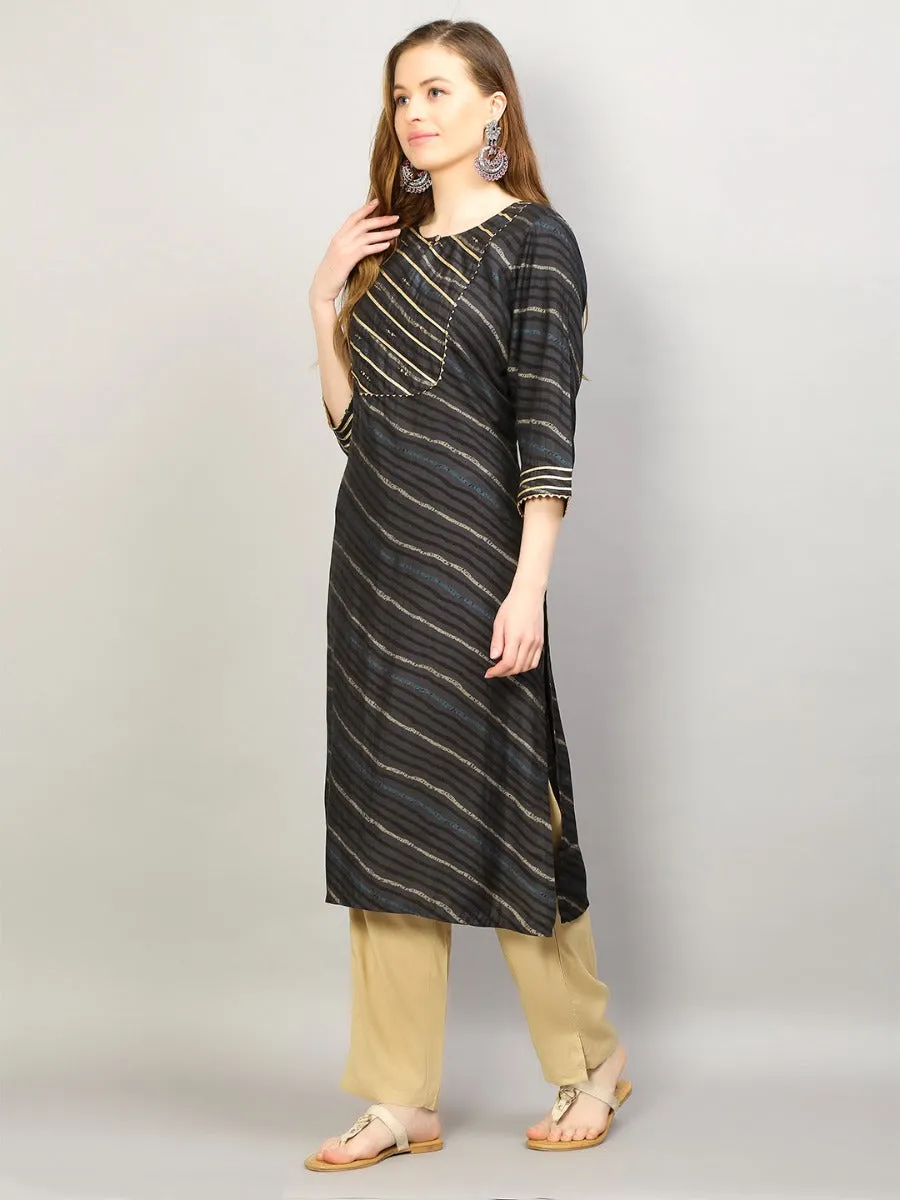 Women Black Stripe Printed Kurta