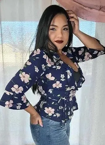 Women's Floral Crop Top Petal Sleeves