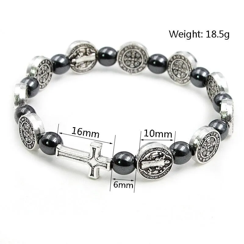 WWJD St. Benedict Medal Cross Prayer Bracelet