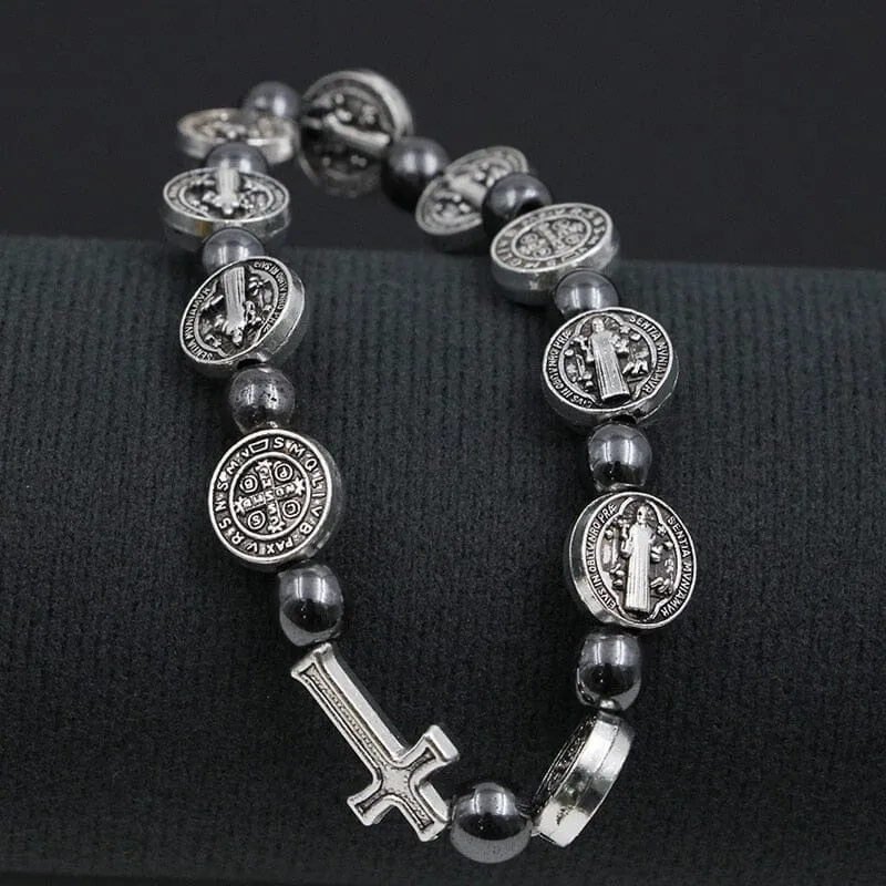 WWJD St. Benedict Medal Cross Prayer Bracelet