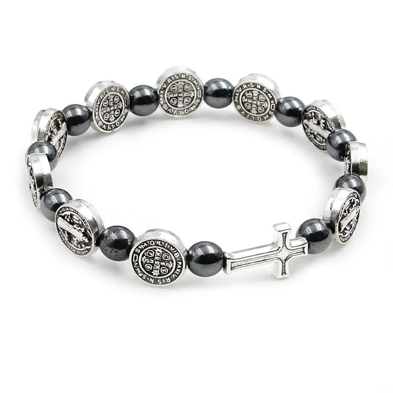 WWJD St. Benedict Medal Cross Prayer Bracelet