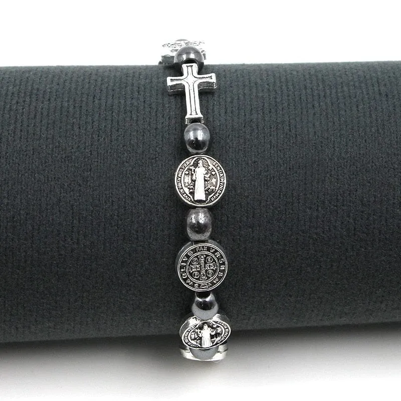 WWJD St. Benedict Medal Cross Prayer Bracelet