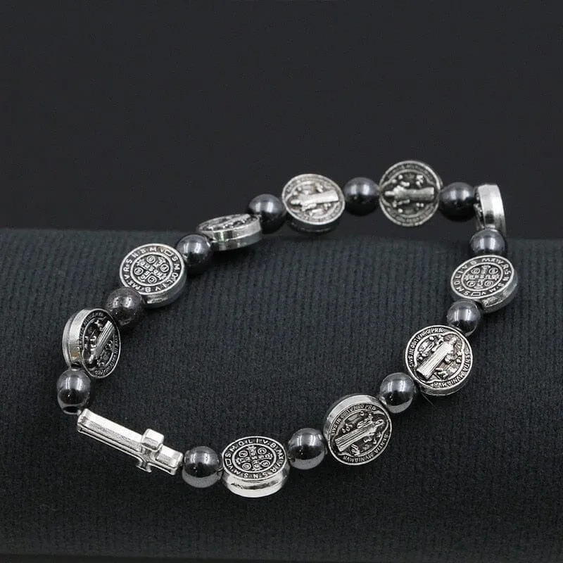 WWJD St. Benedict Medal Cross Prayer Bracelet