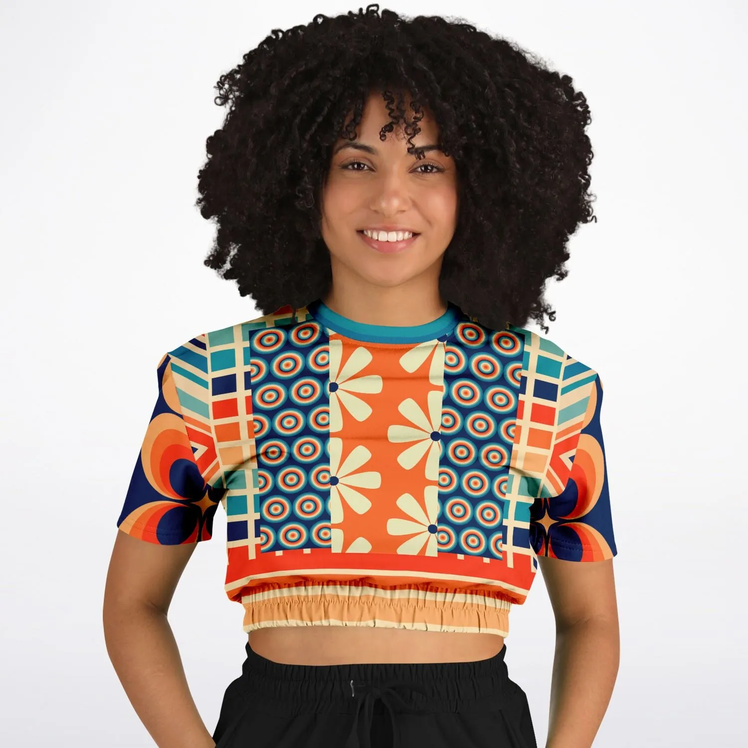 Ziggy Out Retro Short Sleeve Cropped Eco-Poly Sweater